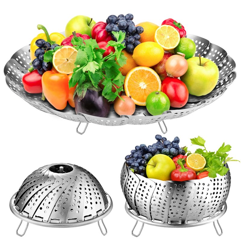 Vegetable Steamer Basket for Cooking 304 Stainless Steel Veggie Food Steamer Basket, Folding Expandable Steamers to Fit Various Size Pot (5.9" to 10")
