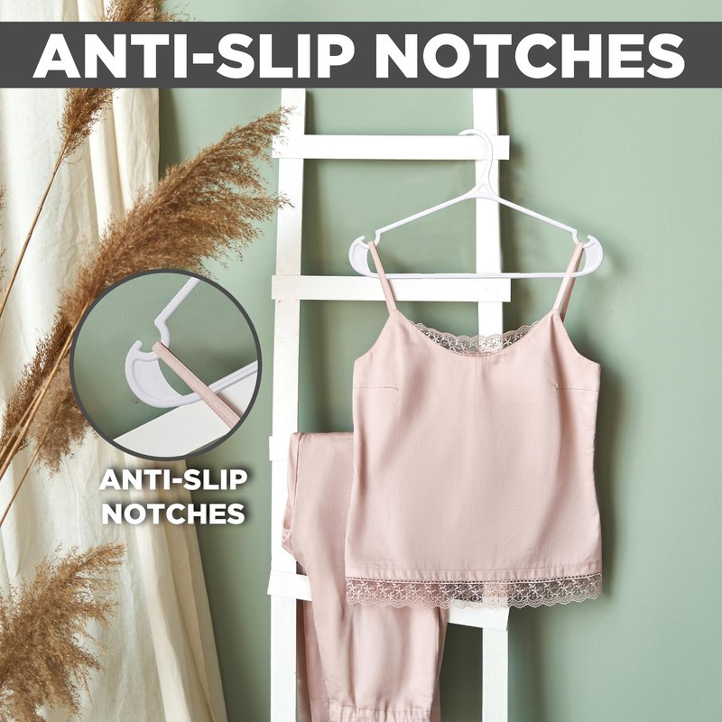 Utopia Home Plastic Hangers 50 Pack for Shirts & Pants – Space-Saving Heavy Duty Plastic Hangers with Non-Slip Shoulder Grooves & Notches - Anti-Slip Pants Bar for Increased Grip (White)