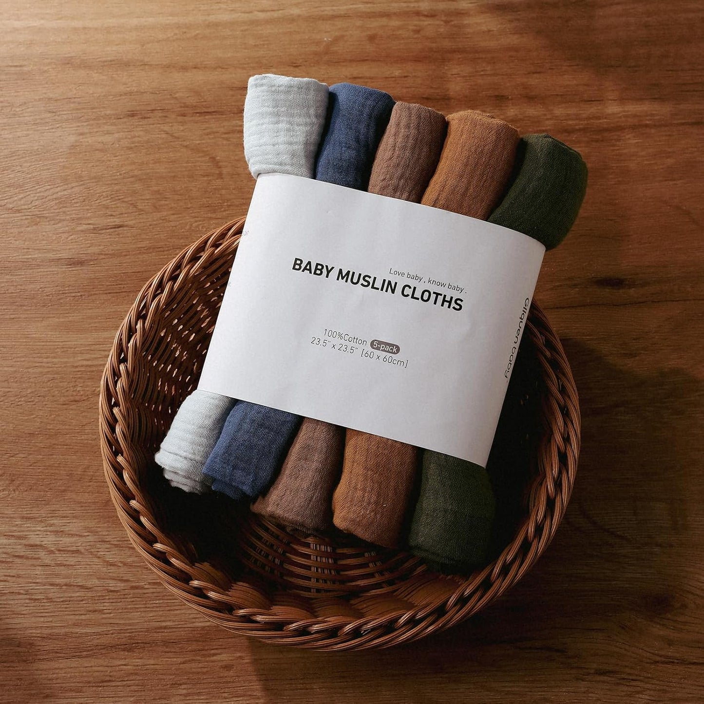 Skiennix Muslin Receiving Blankets - Breathable Neutral Swaddle Wraps for Newborns | 5 Pack in Elegant Colors