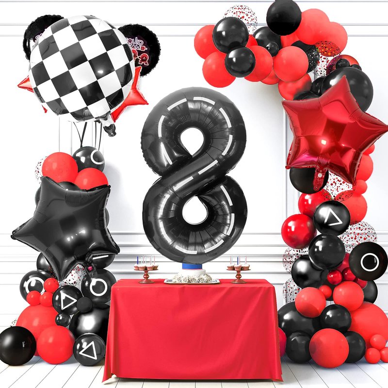 Race Car 8 Balloons 40 Inch Racetrack Number 8 Balloon, Road Balloon Checkered Balloons Star Balloons Large Black Racing Car 8 Balloon for Race Car Truck Tire Theme Boys 8th Birthday Party Supplies
