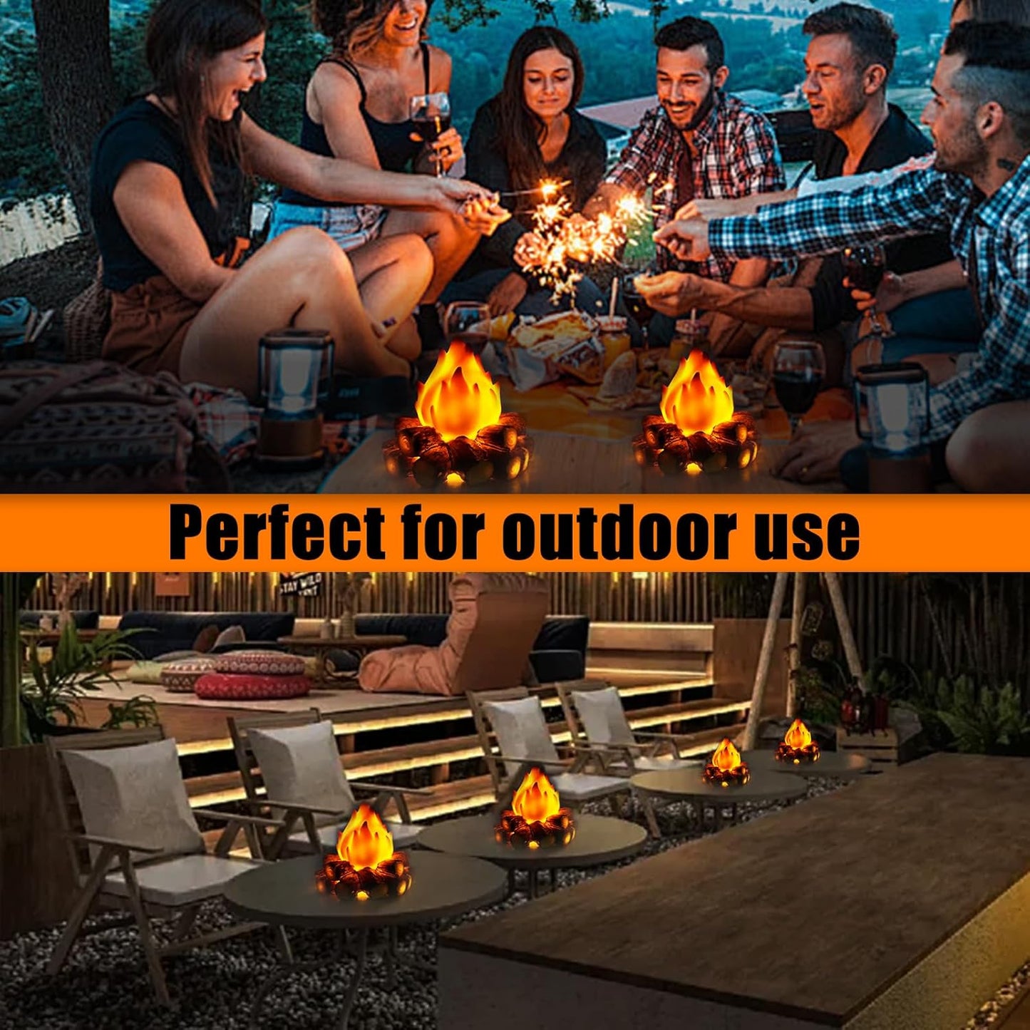 Bestview 3D LED Fake Campfire Night Light - Realistic Flameless Fire Pit Lamp for Halloween & Christmas Decor
