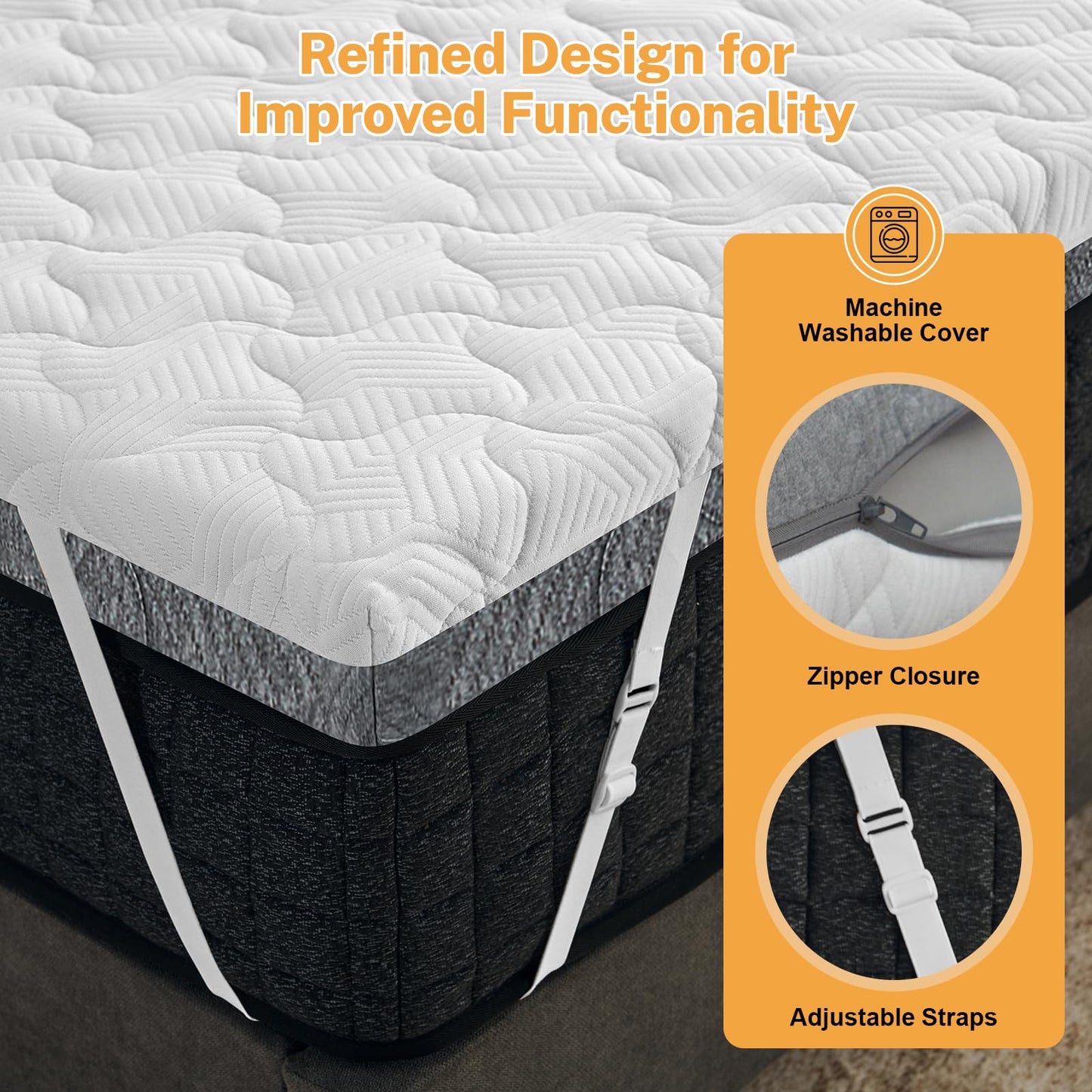 Extra Firm Mattress Topper Short Queen Size, 3 Inch High-Density Foam Bed Topper for Extra Support
