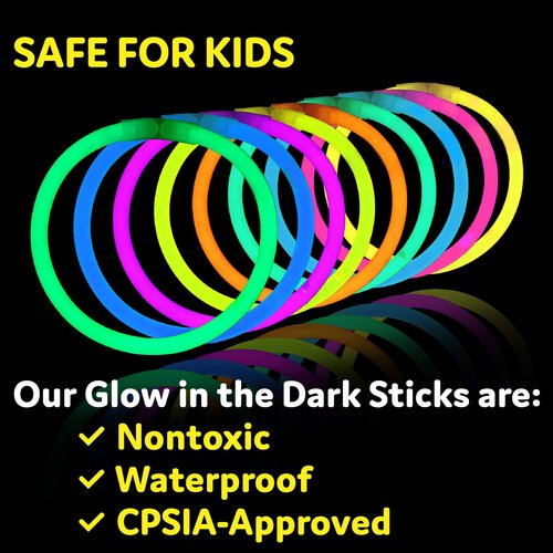 Glow Sticks Bulk Neon Party Supplies - 200 8” Neon Party Glow Sticks w/ Connectors for Glow Necklaces and Glow Bracelets Glow in the Dark Party Supplies