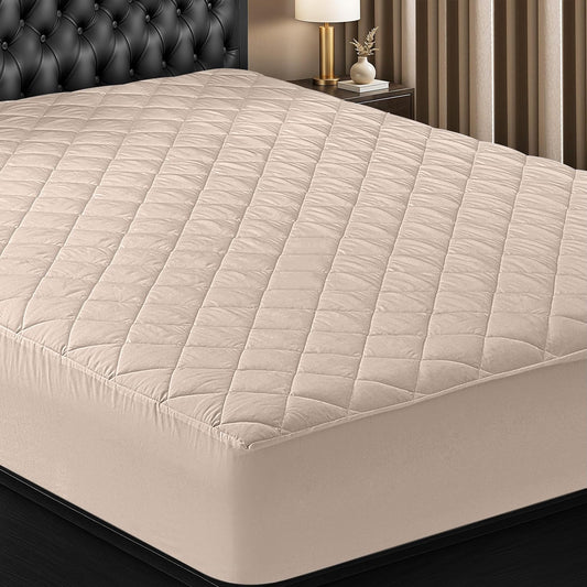 Utopia Bedding Quilted Fitted Mattress Pad - Twin Size Deep Pocket Protector | Machine Washable Beige