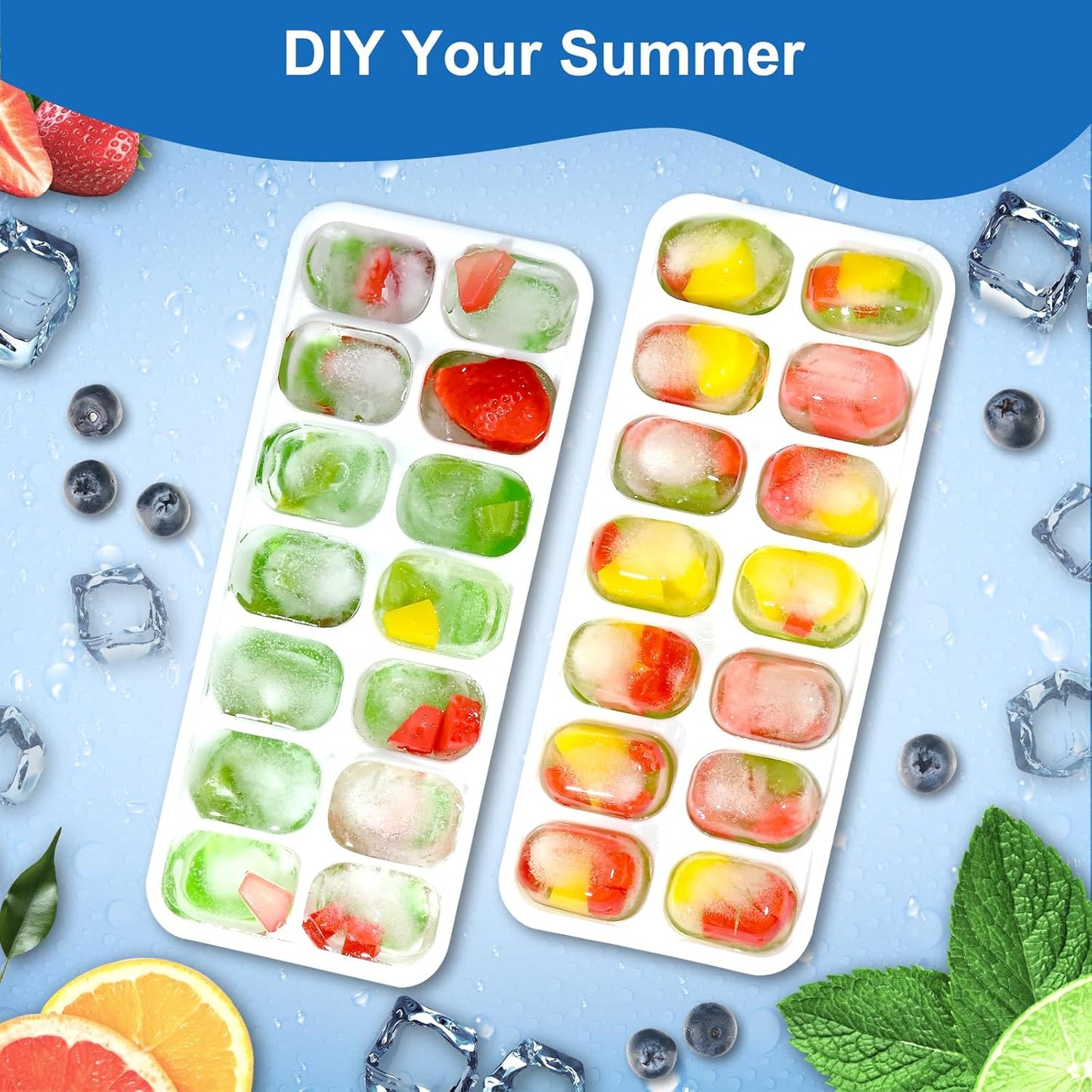 Silicone Ice Cube Tray - Easy-Release Stackable Design | 3 Pack with Lids - BPA-Free & Odor-Free