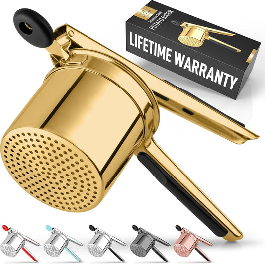 Zulay Kitchen 15oz Potato Ricer - Heavy Duty Stainless Steel Masher for Perfect Mashed Potatoes | Gold/Black