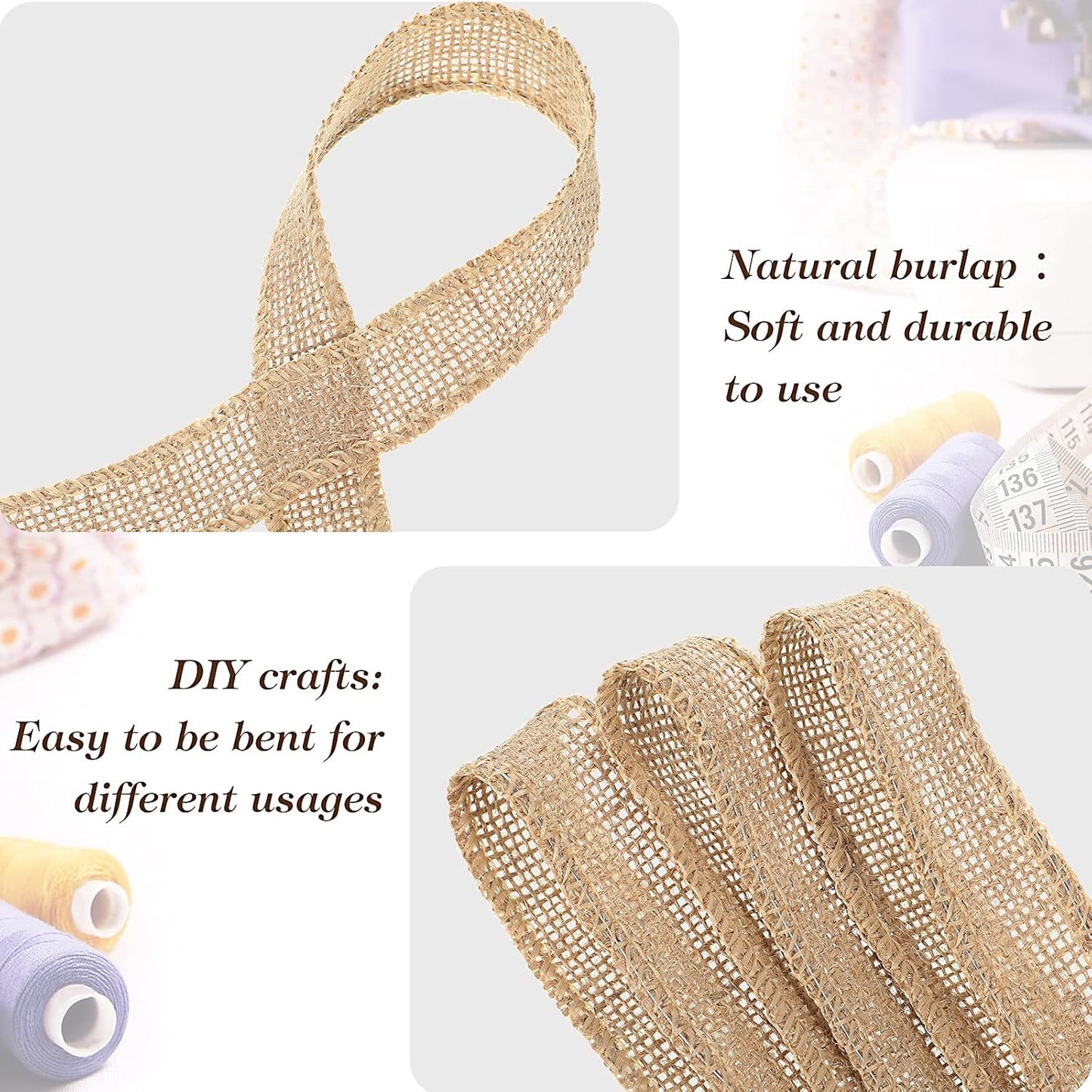Skiennix 1-Inch Wide Burlap Ribbon - 20 Yards of Natural Jute Fabric for Crafts, Gift Wrapping & Decorations