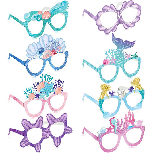 Tenare 24 Pieces Mermaid Party Decorations Paper Mermaid Themed Paper Eyeglasses Under The Sea Summer Beach Photo Booth Props Birthday Party Baby Shower Supplies