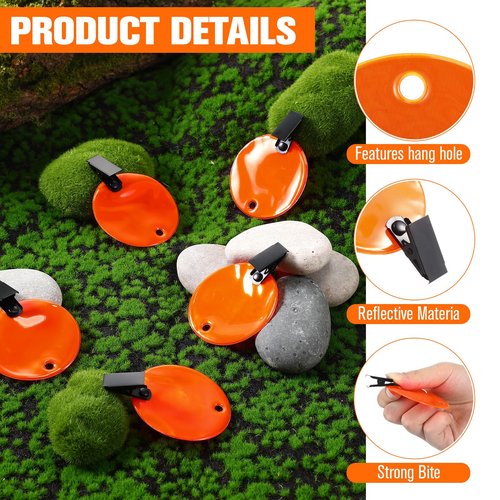 Konohan 48 Pcs Trail Markers with Clips Round Reflective Tacks for Hunting Reflective Tree Tacks Trail Marking Ribbon with Clips Orange High-Visibility Tree Trail Markers for Outdoor Hiking