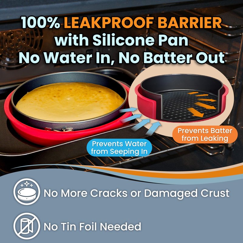 Springform Pan 9 Inch NONSTICK - Cheesecake Pan with Silicone Sleeve – NO LEAKS in Water Bath - No Foil Wrap Needed - Easy Cake Release – Sturdy Build - Heavy-Gauge Carbon Steel 0.4 mm