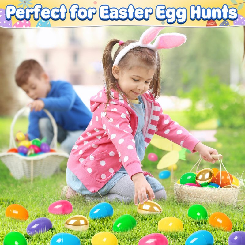 Jumlys 36 Count 3.15" Plastic Easter Eggs, 30 Pcs Empty Suprise Egg 6 Pcs Golden Eggs Bulk, Fillable Egg with Hinge for Easter Hunt, Basket Stuffers Fillers and Easter Party Favor
