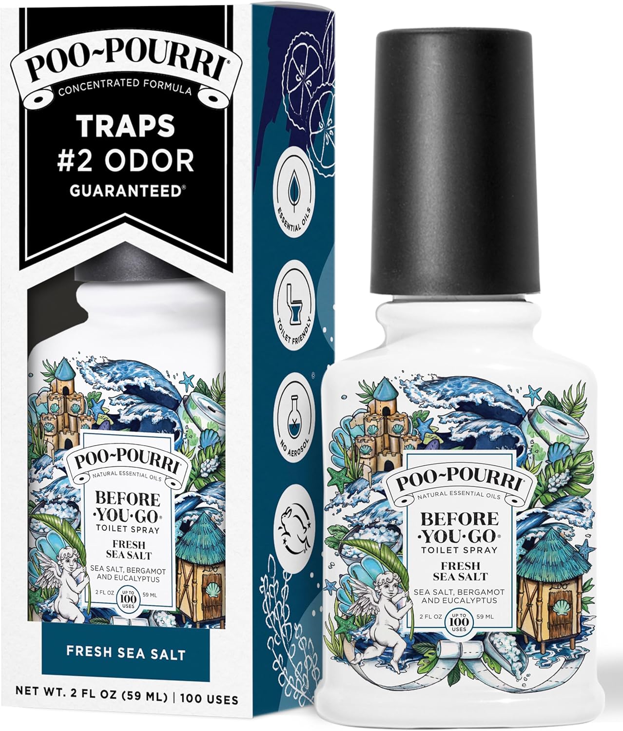 Poo-Pourri Toilet Spray - Fresh Sea Salt Deodorizer | 2 Fl Oz, Up to 100 Uses, TSA Approved