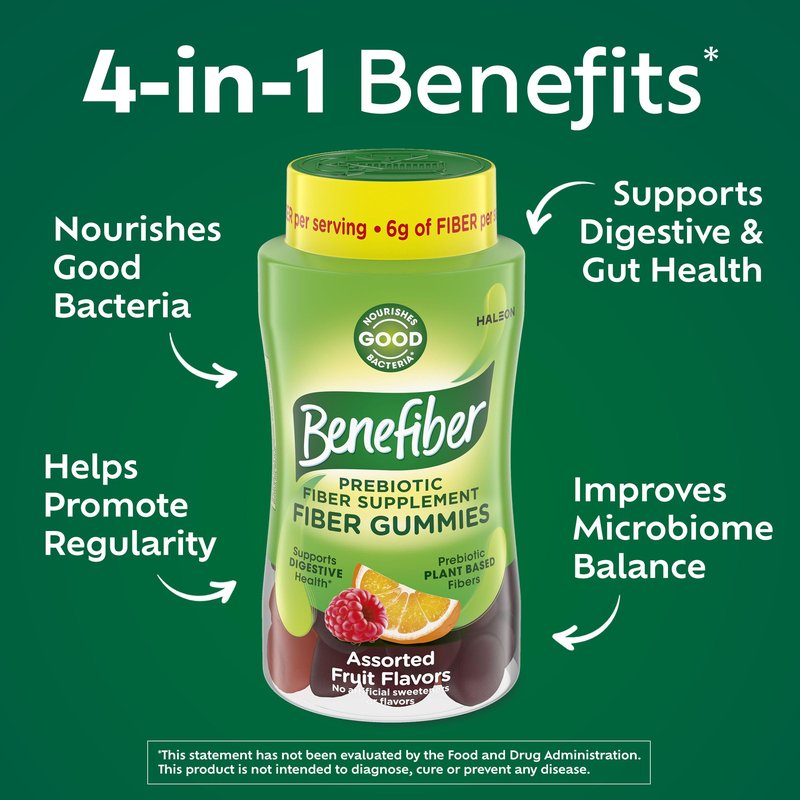 Benefiber Prebiotic GLP-1 Friendly Fiber Supplement Gummies for Digestive Health, Assorted Fruit Flavor - 81 Count
