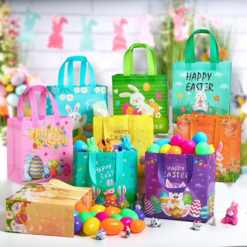 ZUIYIN 18Pack Easter Gift Bags Egg Hunt Bags with Handles for kids, Non-Woven Bags for Easter Baskets, Egg Hunt Game, Party