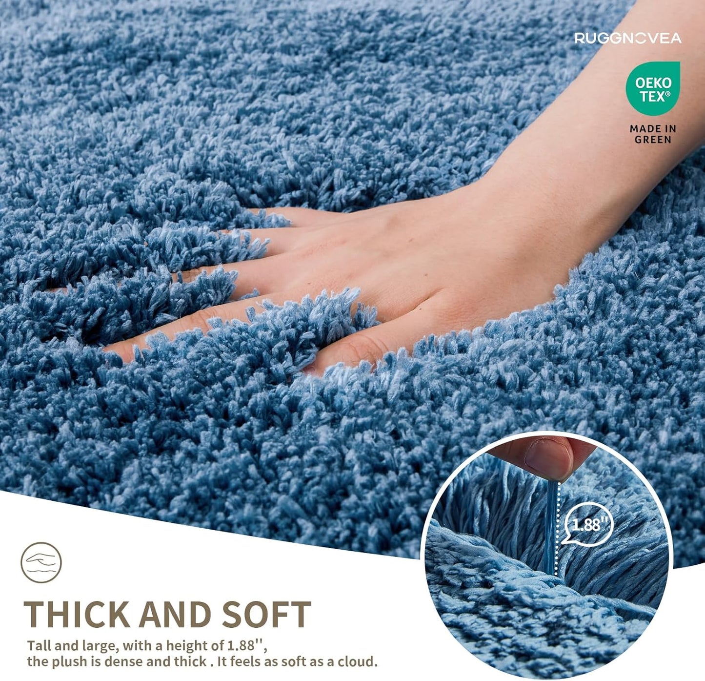 Skiennix Non-Slip Bathroom Rug - Ultra Thick Soft Microfiber, Absorbent & Washable | 24x17, Blue