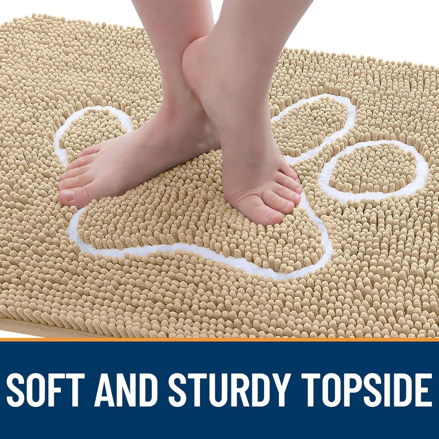 OLANLY Dog Door Mat - Absorbent Non-Slip Chenille for Muddy Paws | 47x20 Paw Print Design, Beige