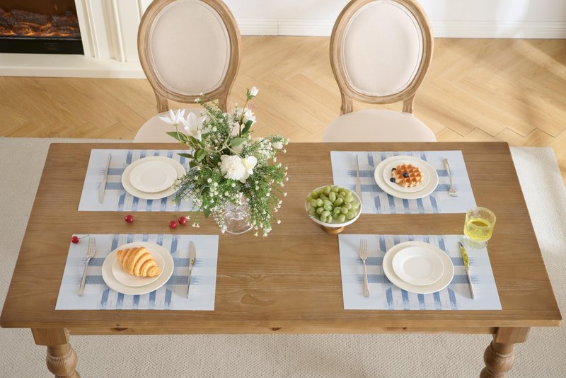 Leetaltree Geometric Print Blue Placemats Set of 4 - Heat Resistant Non-Slip Place mats for Dining Table, Washable Durable PVC Vinyl Woven Table Mats (Geometric Blue, 4)