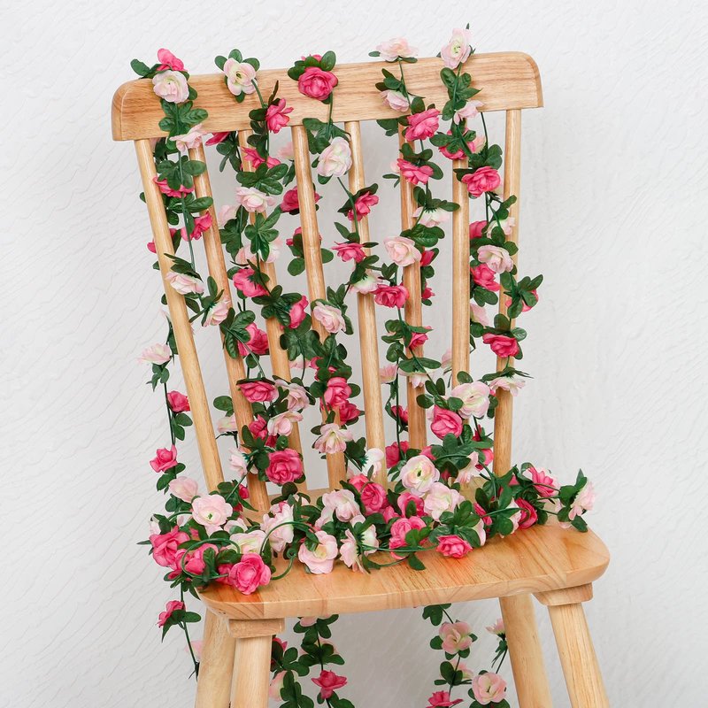KHOYIME 9 Pack 72 FT Artificial Flower Garland, Fake Pink Roses Vines Silk Flowers Faux Plastic Outdoor Hanging Floral Ivy Garland Decorations for Wedding Arch Bedroom Home Wall Backdrop Room Decor