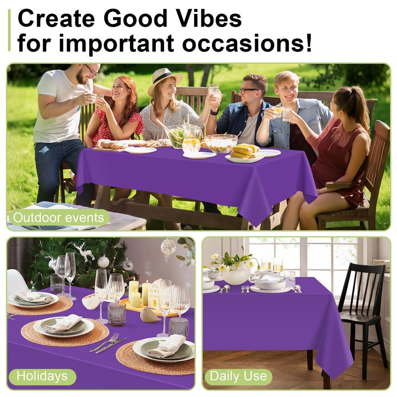 QIKSION Purple Plastic Table Cloth Disposable 6 Pack, 54 x 108 Inch Tablecloths for Party, Birthday, Graduation, Halloween Decorations, Rectangle Table Cover