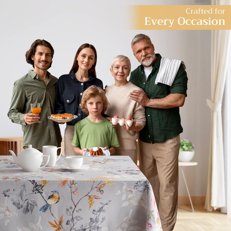 Maison d' Hermine Table Cloth Rectangle Table 100% Cotton 60 x 120 Inches Fall Tablecloth Reusable Everyday Use for Thanksgiving Christmas Decorations Dining Farmhouse Party (Equinoxe - Grey)
