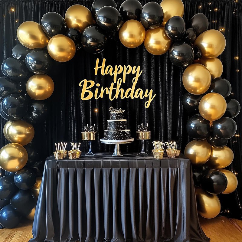 RUBFAC Black and Gold Balloons 129pcs Different Sizes Pack of 18 12 10 5 Inch, Latex Balloon Garland Arch Kit for Party Graduation Wedding Holiday Happy Birthday Decoration