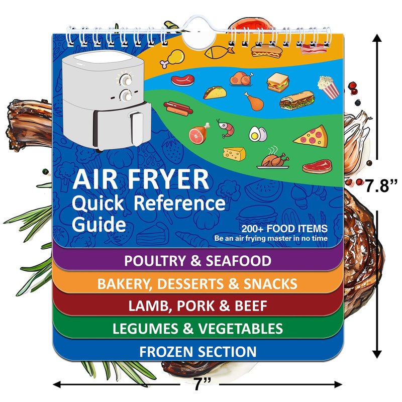 TZARROT Air Fryer Magnetic Cheat Sheet Set, Over 200 Foods Air Fryer Cooking Guide Flip Chart Magnetic, Air Fryer Accessories Cooking Time Charts and Recipe Booklet