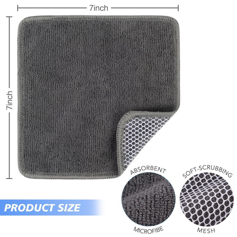 KinHwa Kitchen Washcloths for Dishes Absorbent Microfiber Dish Cloths Quick Dry Dish Rags with Poly Scour Scrub Side Ideal for Kitchen Cleaning (Gray, 7inchx7inch 9 Pack)
