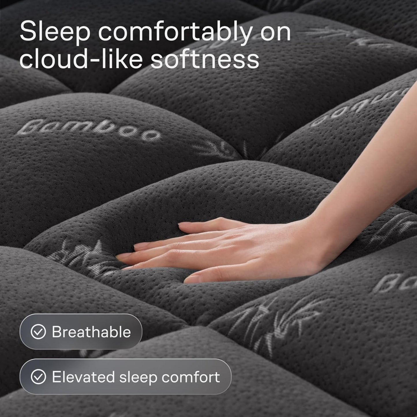 Niagara Sleep Solution Ultra Soft Mattress Topper - Bamboo Pillow Top for Back Pain Relief | Queen Size, Dark Gray