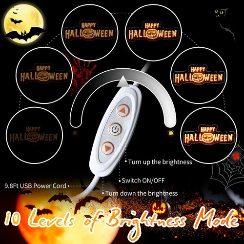 Happy Halloween Neon Sign, Black Orange Halloween Neon Light Up Sign with UV Print for Halloween Party Decoration, Dimmable Neon Halloween Led Sign for Wall Decor Trick or Treat Spooky Party Backdrop