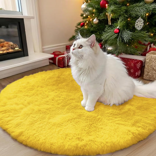 OLANLY Yellow Round Area Rug - Soft, Machine Washable 3 ft Shaggy Carpet for Bedroom & Living Room Decor