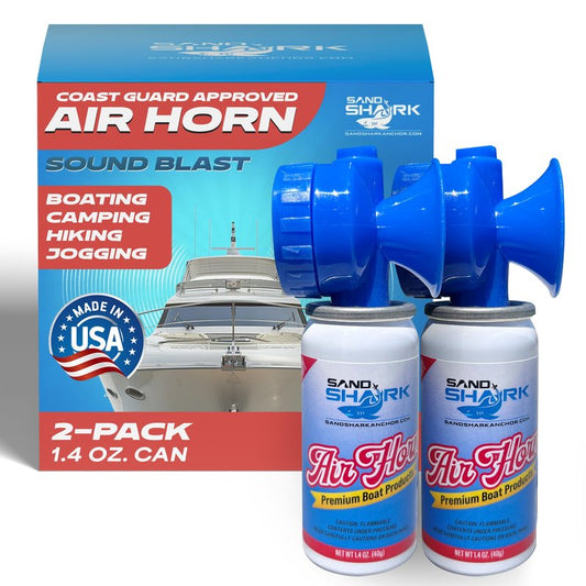 SandShark Premium Air Horn Handheld Canister-Very Loud Airhorn, Coast Guard Approved Boat Horn, Boat Horn Marine, Air Horns For Safety, Camping Air Horns, Air Horn for Dogs, Bear Horn (2 pk-1.4 oz)