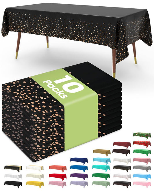 Pureegg Plastic Table Cloth Disposable 10 Pack, 54 x 108 Inch Table Cloths, Graduation Decorations of 2026, Graduation Tablecloths, Rectangle, Plastic Cover, Leakproof & Sturdy, Black and Rose Gold