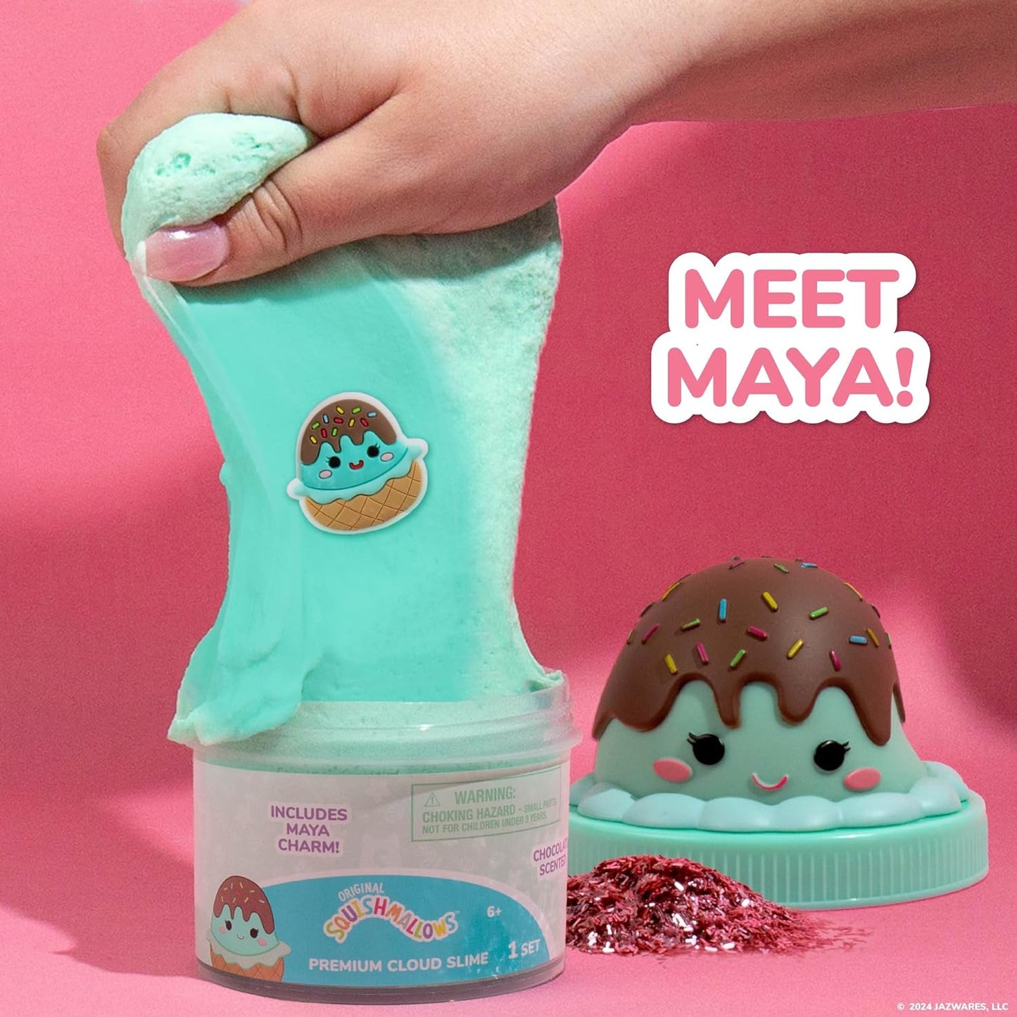 Squishmallows Maya The Ice Cream Cloud Slime - Chocolate-Scented 8 oz. Storage Container with Figurine Topper & Rubber Charm