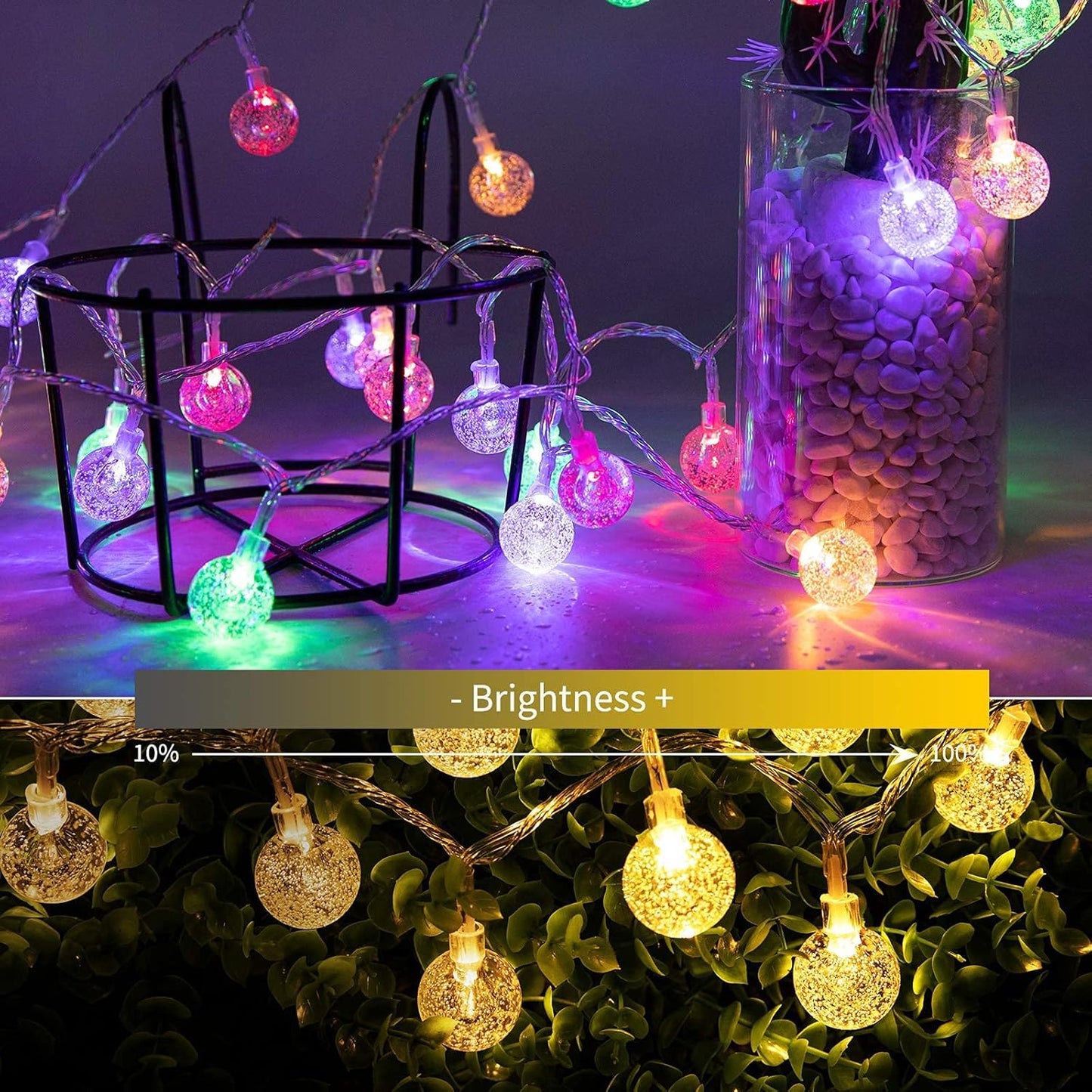Minetom Crystal Globe String Lights - 33 Ft 100 LED Waterproof Fairy Lights with Remote & Timer | Warm White for Bedroom, Patio & Party Decor