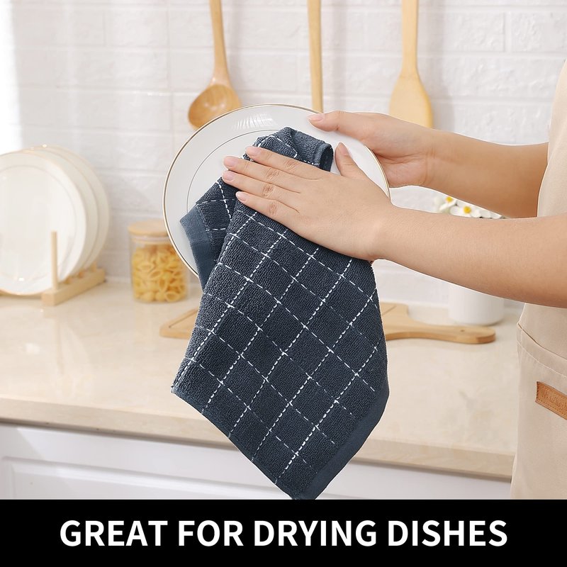 Homaxy 100% Cotton Terry Kitchen Dish Cloths, Ultra Soft and Absorbent Dish Towels for Kitchen, Suitable for Drying and Washing Dishes, 18 Pack, 12 x 12 Inches, Dark Grey