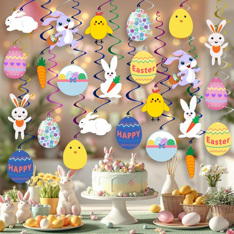 Easter Hanging Swirl Decorations - Pack of 36 | Easter Decorations Egg Bunny Hanging Swirl Foil Decoration for Home Office Party Supplies