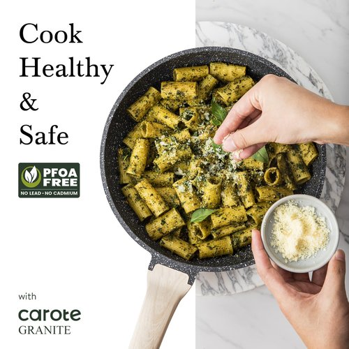 CAROTE Non Stick Frying Pan Skillet,12" Nonstick Fry Pan with Glass Lid, Egg Pan Omelet Pans, Granite Cookware Chef's Pan, PFOA Free (Classic Granite, 12-Inch)
