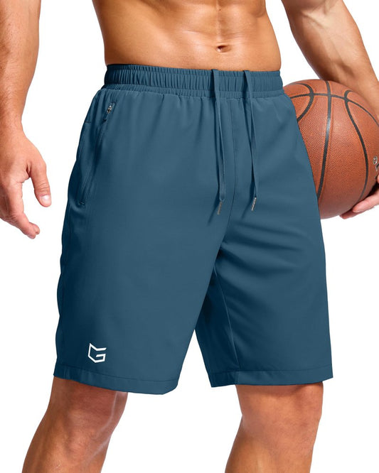 G Gradual Men's Athletic Running Shorts with Zipper Pockets Quick Dry 7"/ 5"/ 9" Workout Gym Shorts for Basketball Hiking(Dusty Blue,9S)