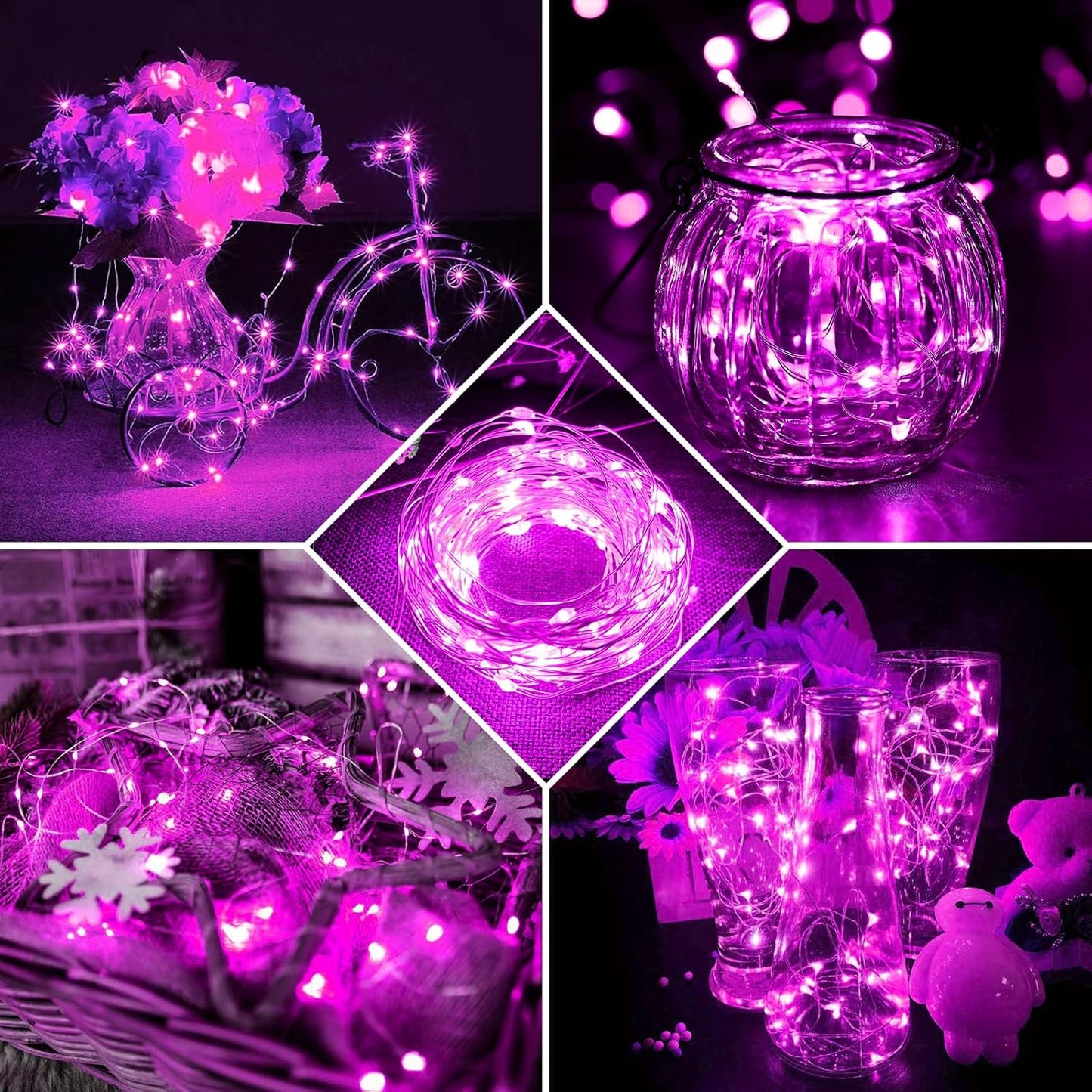 Skiennix 12-Pack Pink Fairy Lights - 7Ft 20 LED Twinkle String Lights | Battery Operated & Waterproof for Parties, Weddings, and Decor