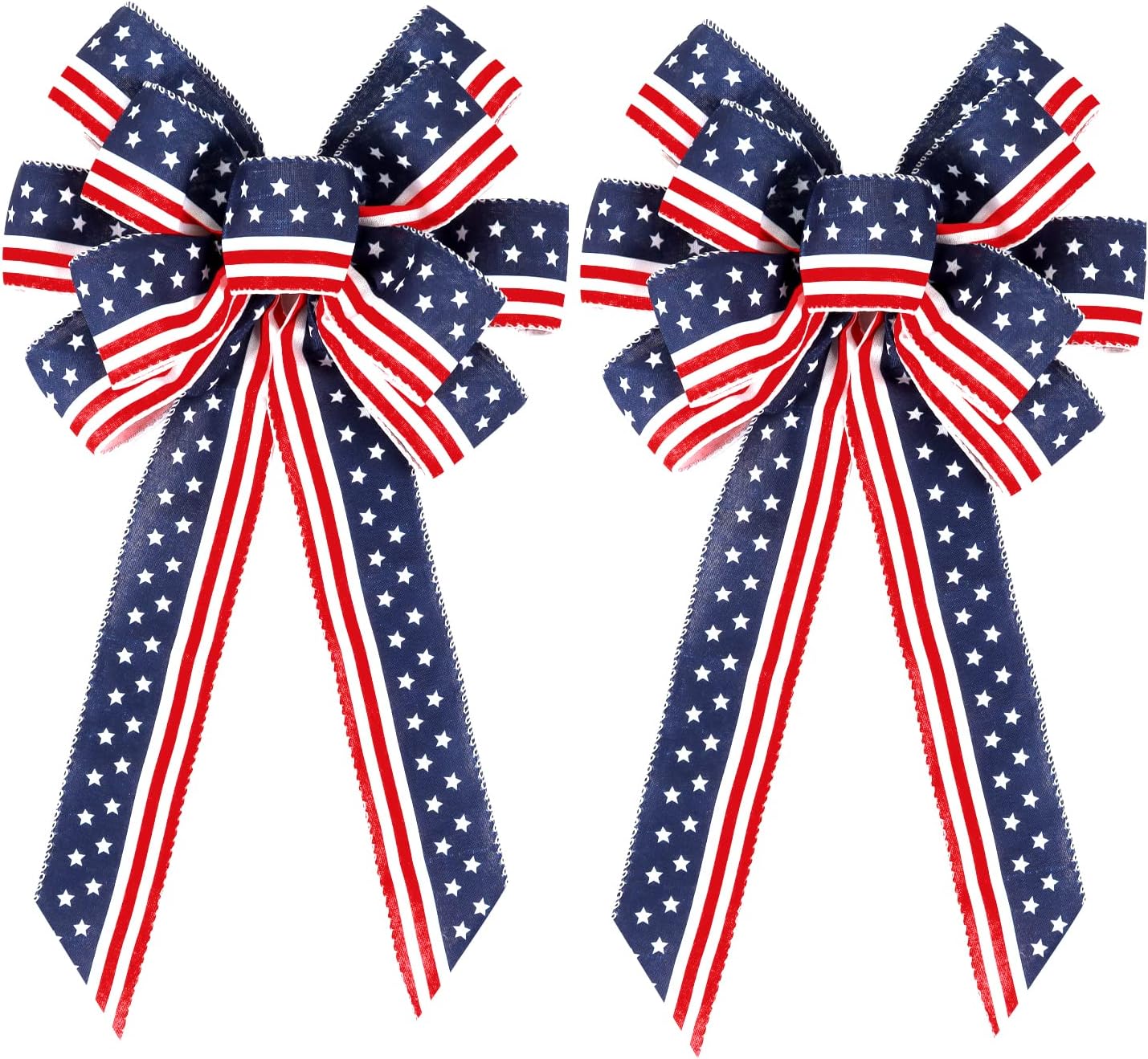 Patriotic 4th of July Decor Bow by [Brand Name] - Red, White & Blue Stripe Stars | Perfect for Wreaths & Tree Toppers