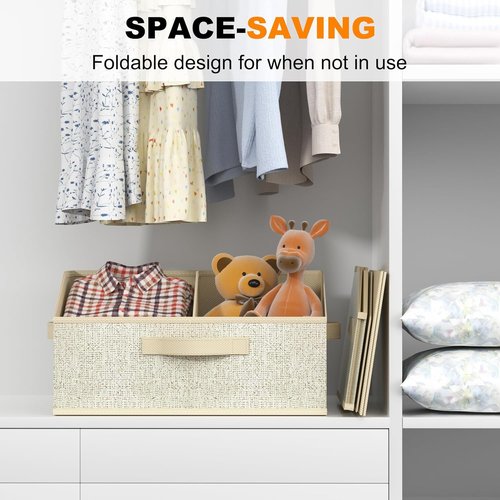 Closet Storage Bins - Large Organizer Baskets with Divider & Handles | 6 Pack Trapezoid Fabric Cubes - Beige