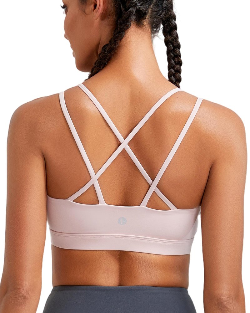 RUNNING GIRL Sports Bras for Women High Support,Criss-Cross Back Strappy Bra Moulded Cup High Impact Workout Crop Tops(WX3018 Pink XL)