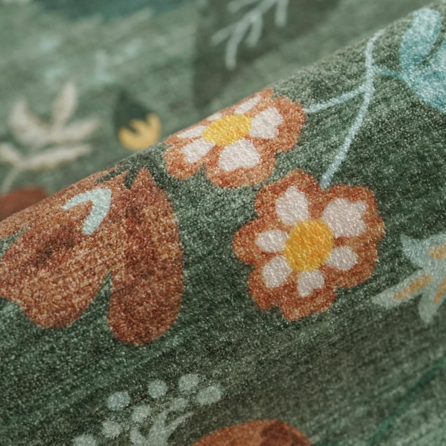 Skiennix Washable Kitchen Area Rug - Floral Scalloped Non-Slip Runner for Hallway & Bathroom | 2x5 ft, Green