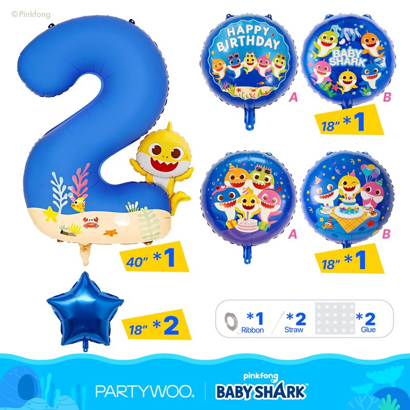 PartyWoo Baby Shark Blue Foil Number 2 Balloon 5pcs 40 18 Inch Blue Round Star Mylar Helium Birthday Balloons for Boys and Girls Baby Shark Under the Sea Ocean Kids Second Birthday Party Decorations