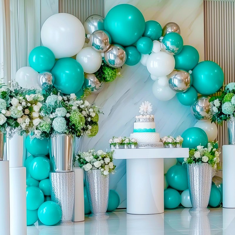 RUBFAC Teal Blue Balloons 129pcs Different Sizes 18 12 10 5 Inch, Latex Turquoise Balloon Garland Arch for Birthday Party Decoration Wedding Engagements Anniversary Baby Shower Party Supplies