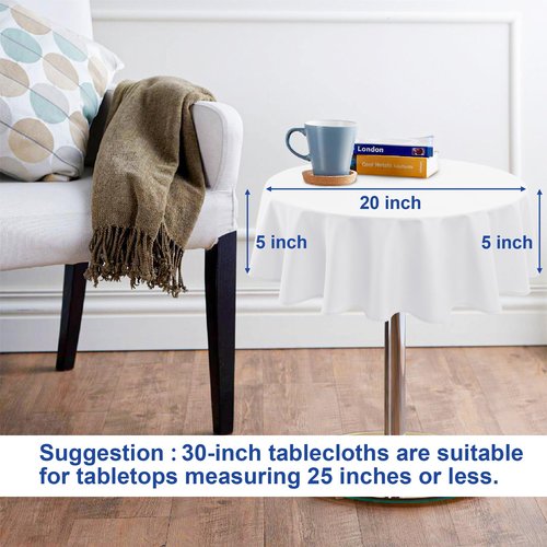 Hiasan Round Tablecloth 30 Inch - Waterproof Stain Resistant Spillproof Polyester Fabric Table Clothes for Dining Room Kitchen Party, White