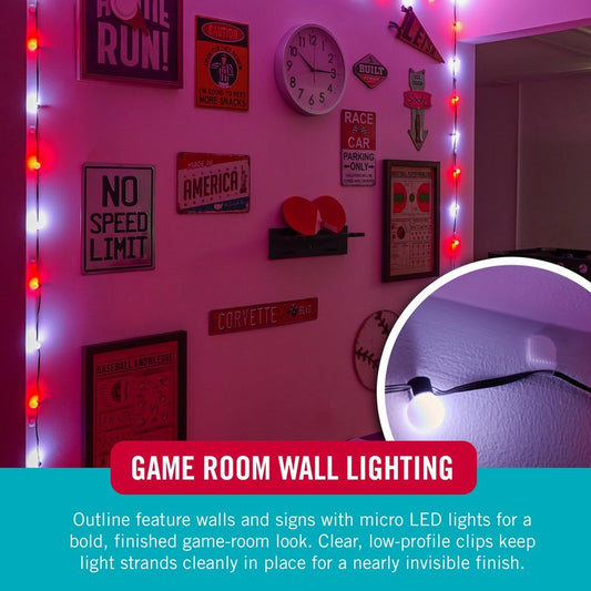 Velcro Brand Indoor Light Clips for Hanging Fairy Lights and Twinkle Lights, Adhesive Transparent Wall Clips that Blend into Your Décor, Damage‑Free and Removable, Small 48 Pack