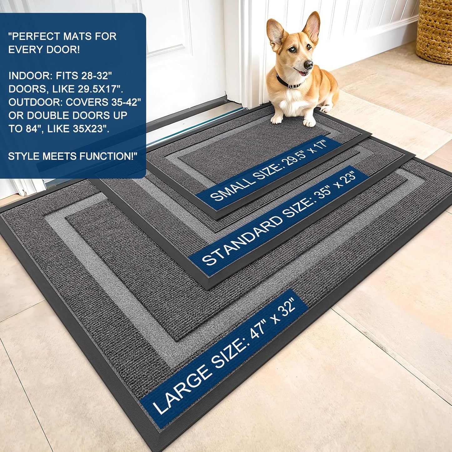 OLANLY Waterproof Front Door Mat - All-Season Indoor/Outdoor Doormat, Sturdy Rubber, Easy Clean | 29.5x17, Dark Grey