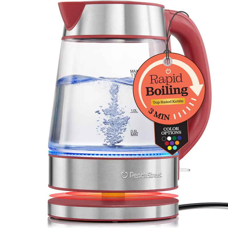 Speed-Boil Water Electric Kettle, 1.7L 1500W, Coffee & Tea Kettle Borosilicate Glass, Water Boiler, Auto Shut-Off, Cool Touch Handle, Base Detachable, LED. 360° Rotation, Boil Dry Protection