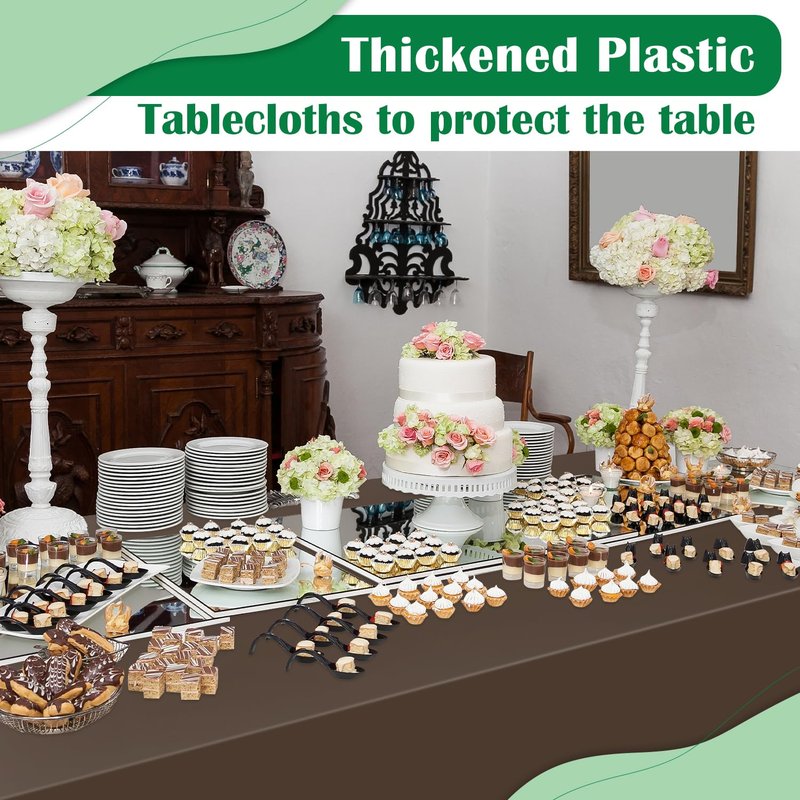 Kongdaoth Brown 14 Pack 54 x 108 Inch Plastic Tablecloths, Disposable Rectangle Tablecloth, Party Table Cover Plastic Table Cloth
